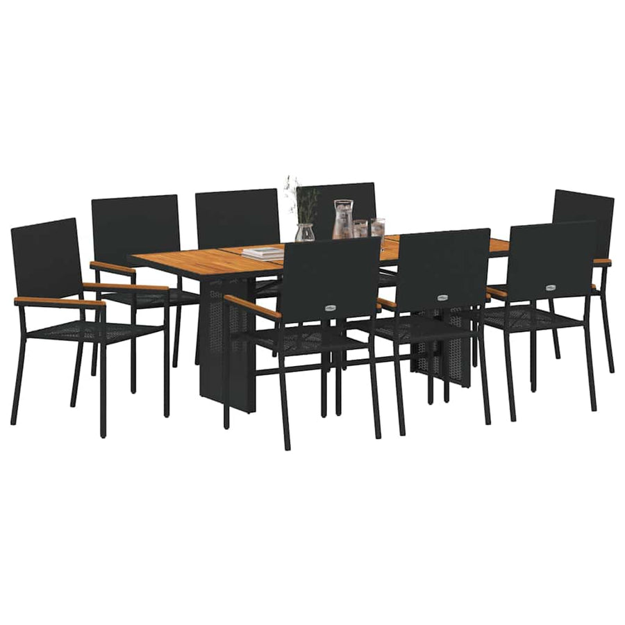 Tuin eettafelset 9 pcs Zwart poly rattan