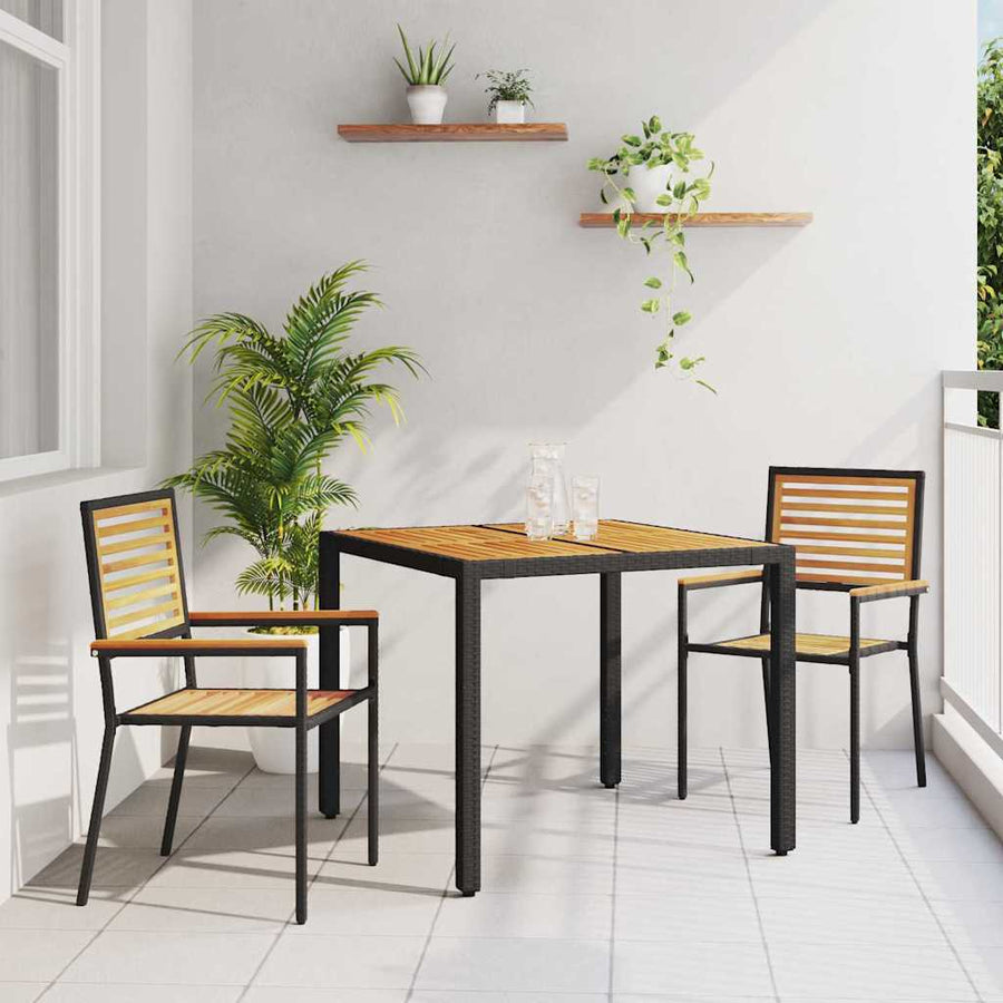 Tuin eettafelset 3 pcs Zwart en Bruin poly rattan