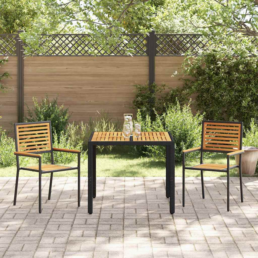 Tuin eettafelset 3 pcs Zwart en Bruin poly rattan