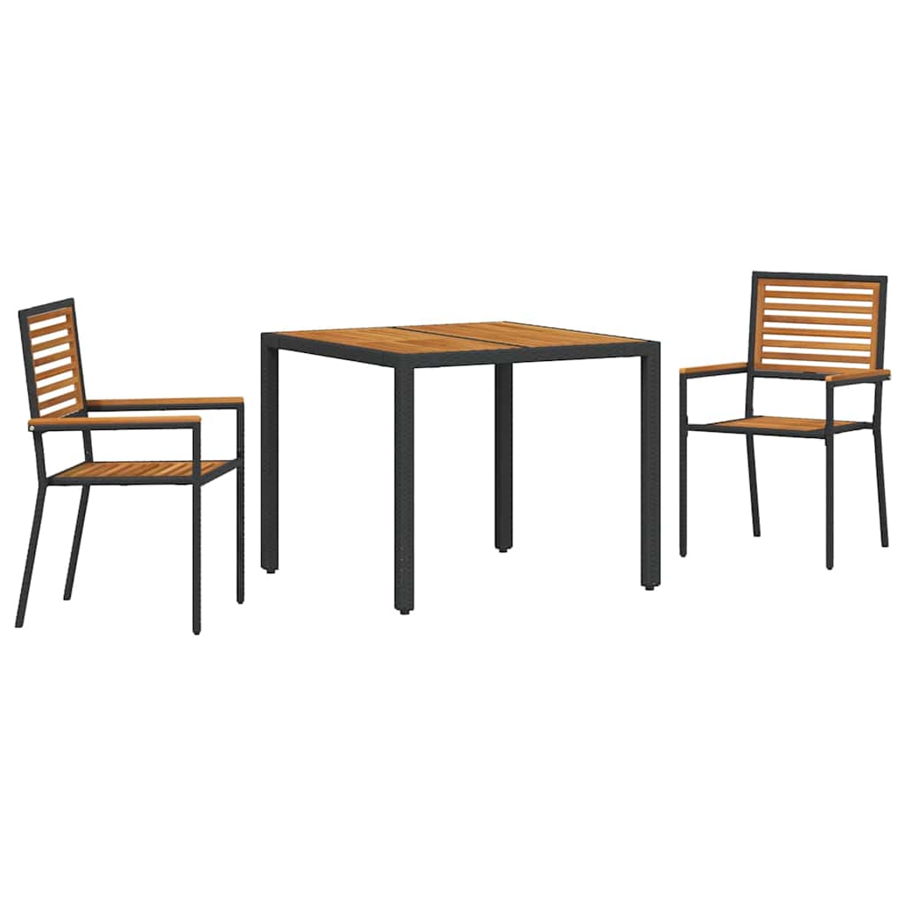 Tuin eettafelset 3 pcs Zwart en Bruin poly rattan