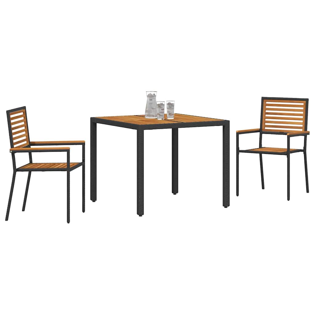 Tuin eettafelset 3 pcs Zwart en Bruin poly rattan