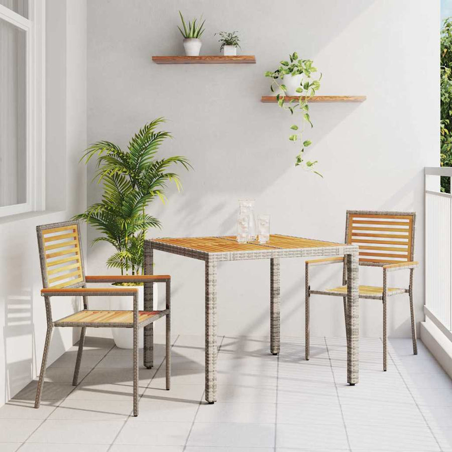 Tuin eettafelset 3 pcs Grijs en Bruin poly rattan