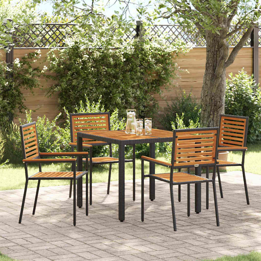 Tuin Eettafelset 5 Pcs En Bruin Poly Rattan Vierzitsbank 90 cm tafellengte Zwart