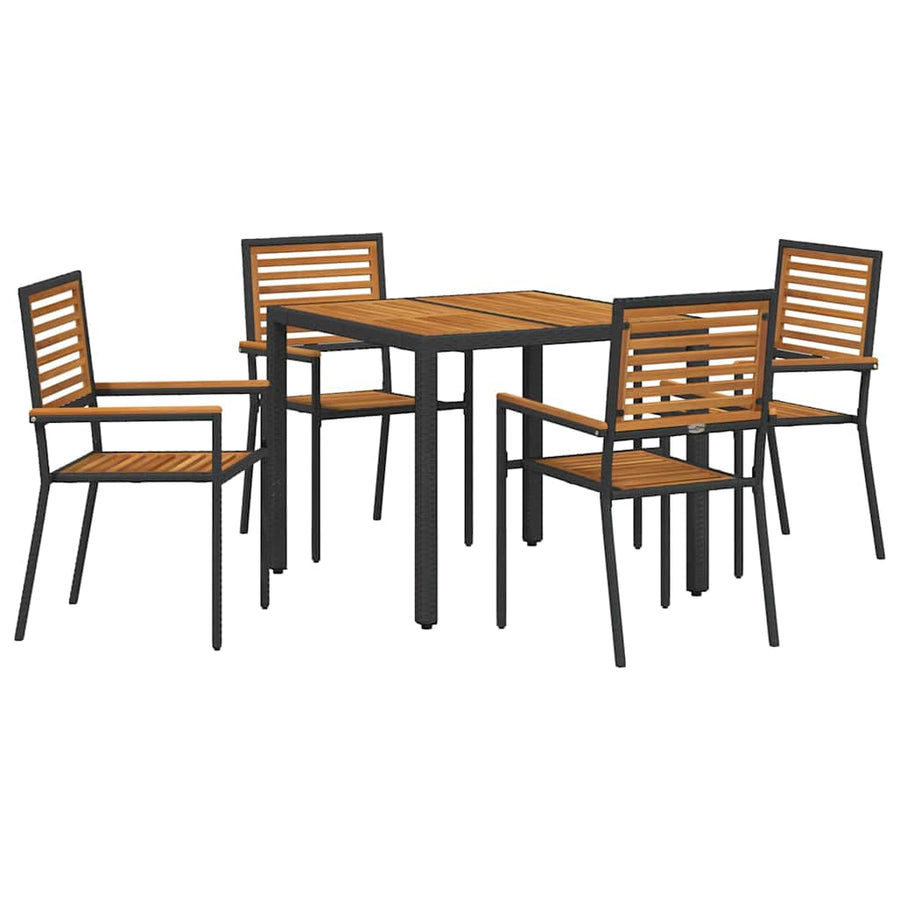 Tuin Eettafelset 5 Pcs En Bruin Poly Rattan Vierzitsbank 90 cm tafellengte Zwart