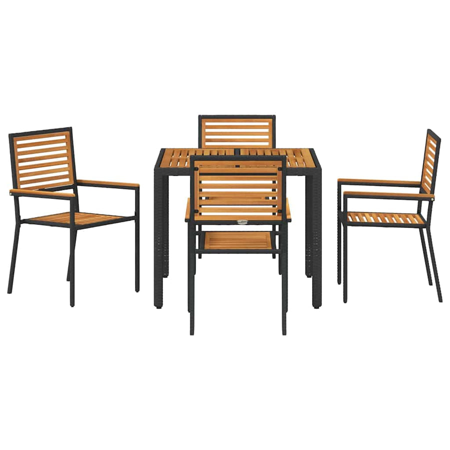Tuin Eettafelset 5 Pcs En Bruin Poly Rattan Vierzitsbank 90 cm tafellengte Zwart