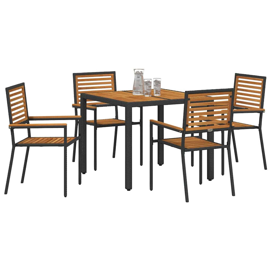 Tuin Eettafelset 5 Pcs En Bruin Poly Rattan Vierzitsbank 90 cm tafellengte Zwart