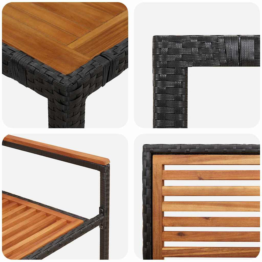 Tuin Eettafelset 5 Pcs En Bruin Poly Rattan Vierzitsbank 150 cm tafellengte Zwart
