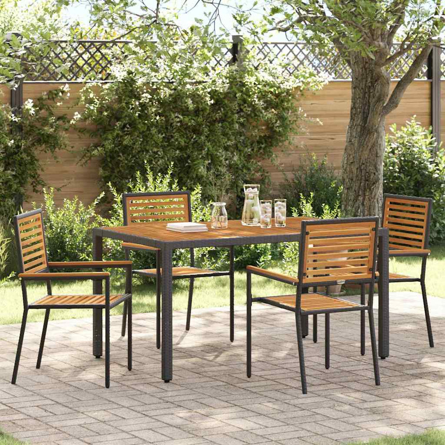 Tuin Eettafelset 5 Pcs En Bruin Poly Rattan Vierzitsbank 150 cm tafellengte Zwart