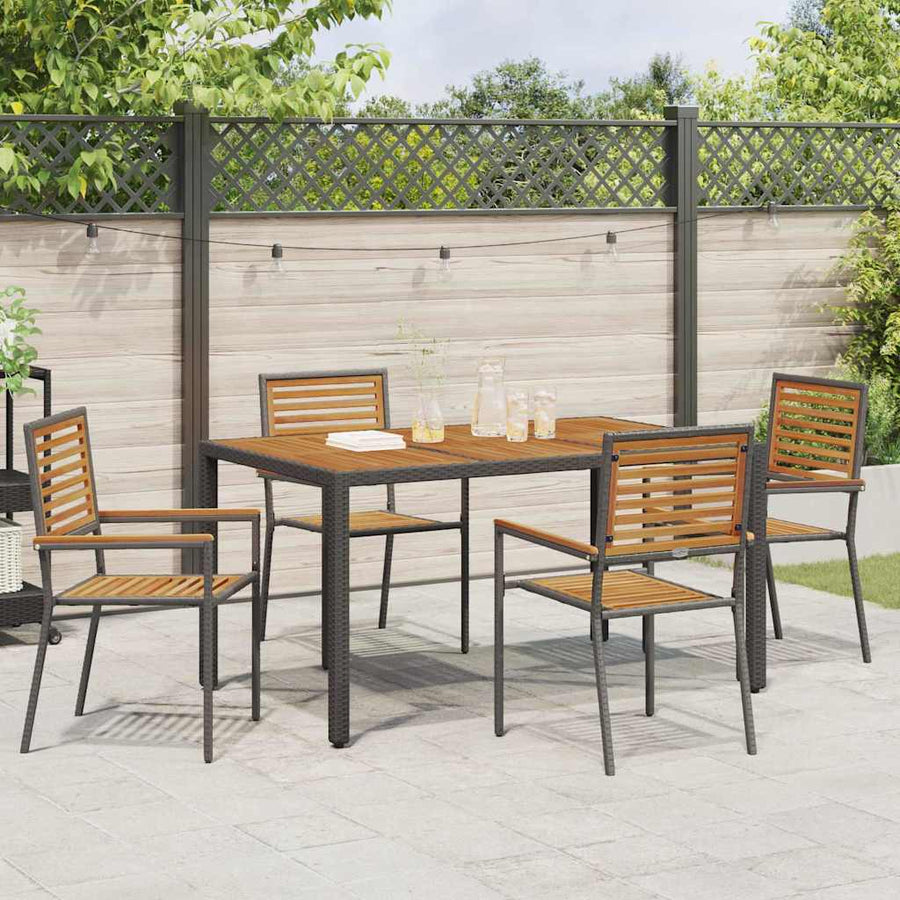Tuin Eettafelset 5 Pcs En Bruin Poly Rattan Vierzitsbank 150 cm tafellengte Zwart