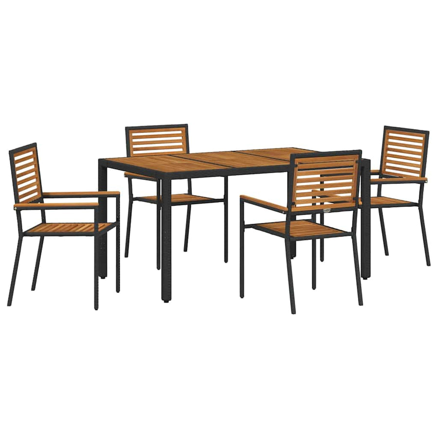 Tuin Eettafelset 5 Pcs En Bruin Poly Rattan Vierzitsbank 150 cm tafellengte Zwart