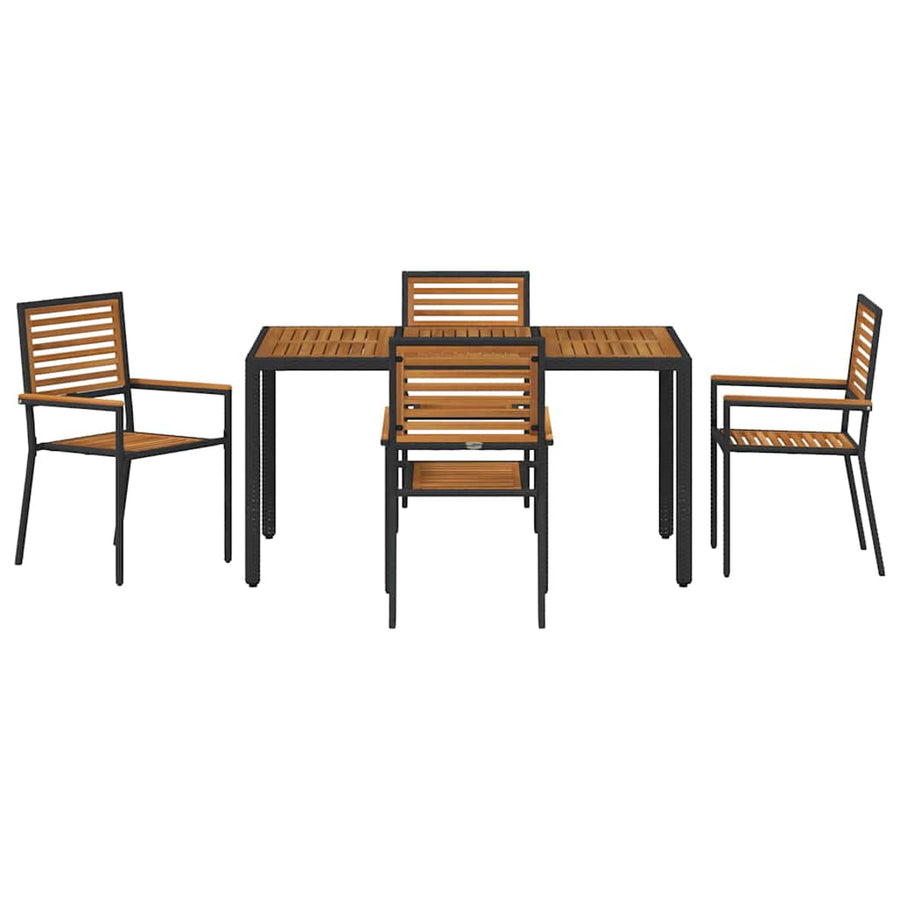 Tuin Eettafelset 5 Pcs En Bruin Poly Rattan Vierzitsbank 150 cm tafellengte Zwart