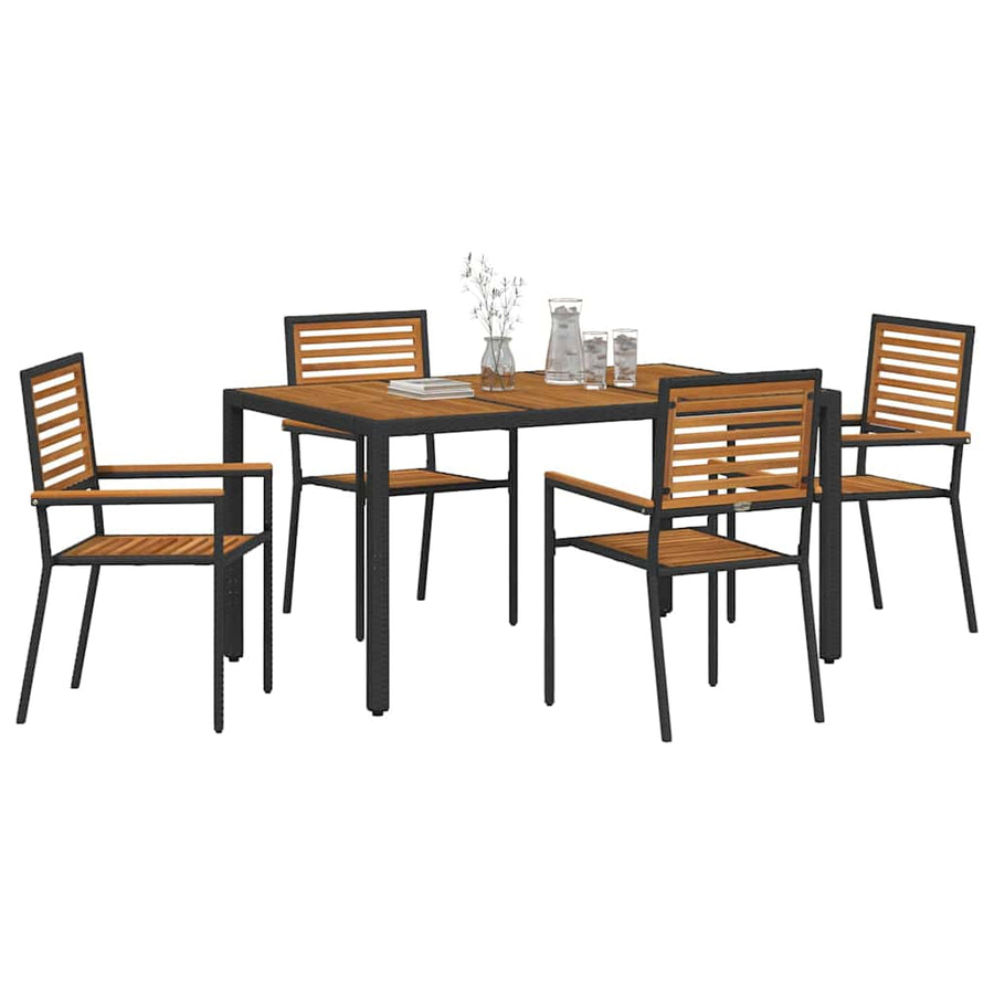 Tuin Eettafelset 5 Pcs En Bruin Poly Rattan Vierzitsbank 150 cm tafellengte Zwart