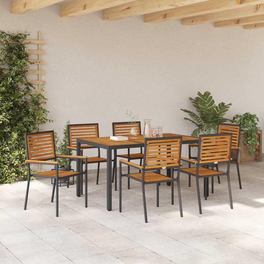 Tuin eettafelset 7 pcs Zwart en Bruin poly rattan