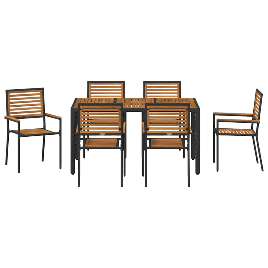 Tuin eettafelset 7 pcs Zwart en Bruin poly rattan