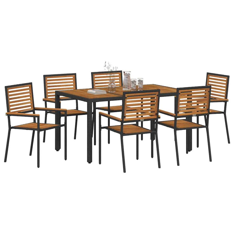 Tuin eettafelset 7 pcs Zwart en Bruin poly rattan