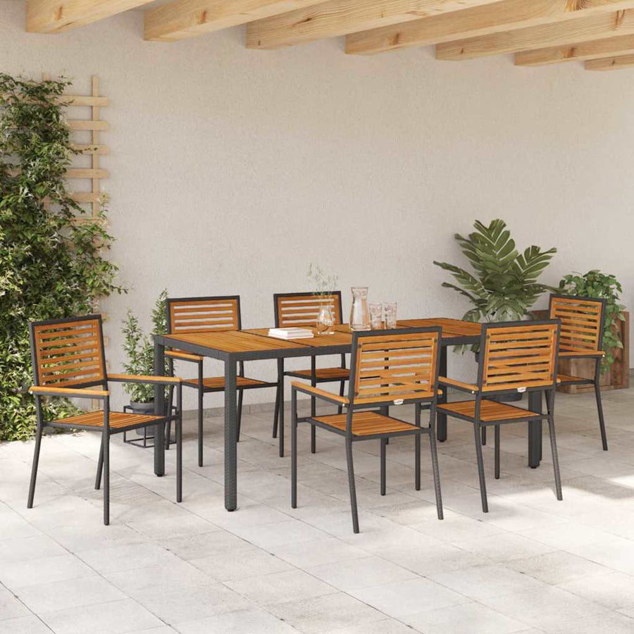 Tuin eettafelset 7 pcs Zwart en Bruin poly rattan