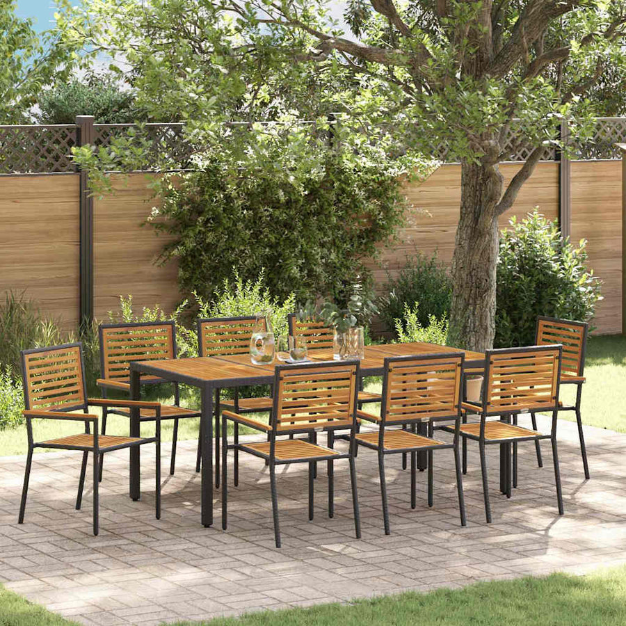 Tuin eettafelset 9 pcs Zwart en Bruin poly rattan