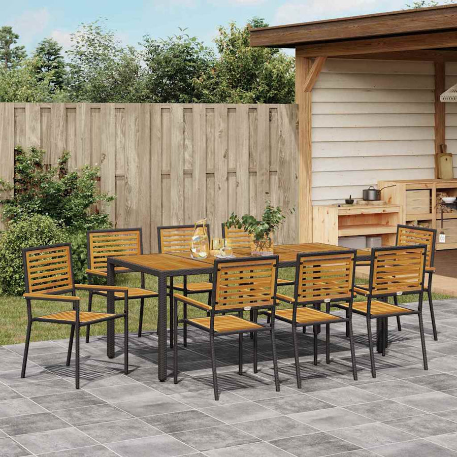 Tuin eettafelset 9 pcs Zwart en Bruin poly rattan