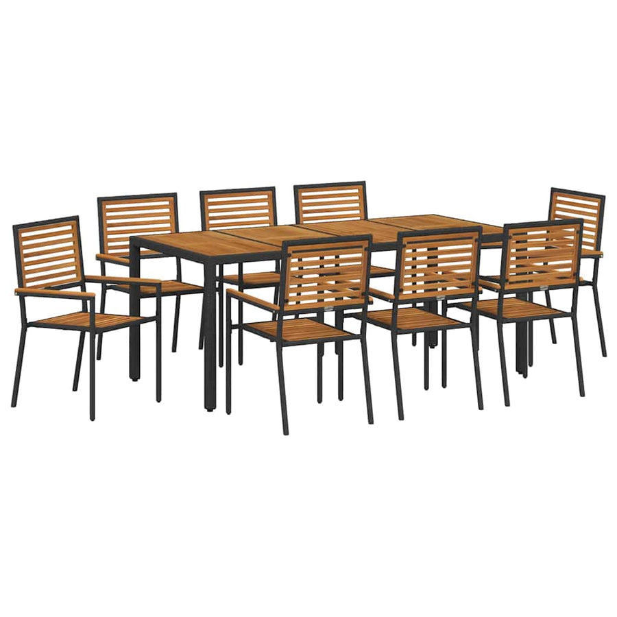 Tuin eettafelset 9 pcs Zwart en Bruin poly rattan