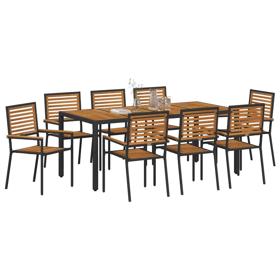 Tuin eettafelset 9 pcs Zwart en Bruin poly rattan