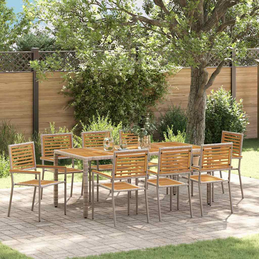 Tuin eettafelset 9 pcs Grijs en Bruin poly rattan
