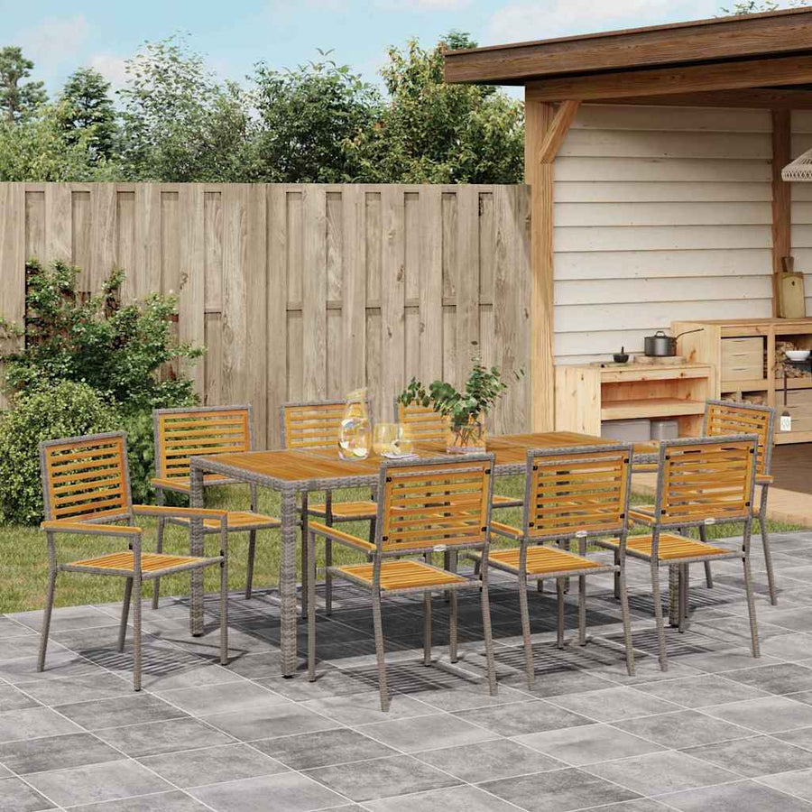 Tuin eettafelset 9 pcs Grijs en Bruin poly rattan