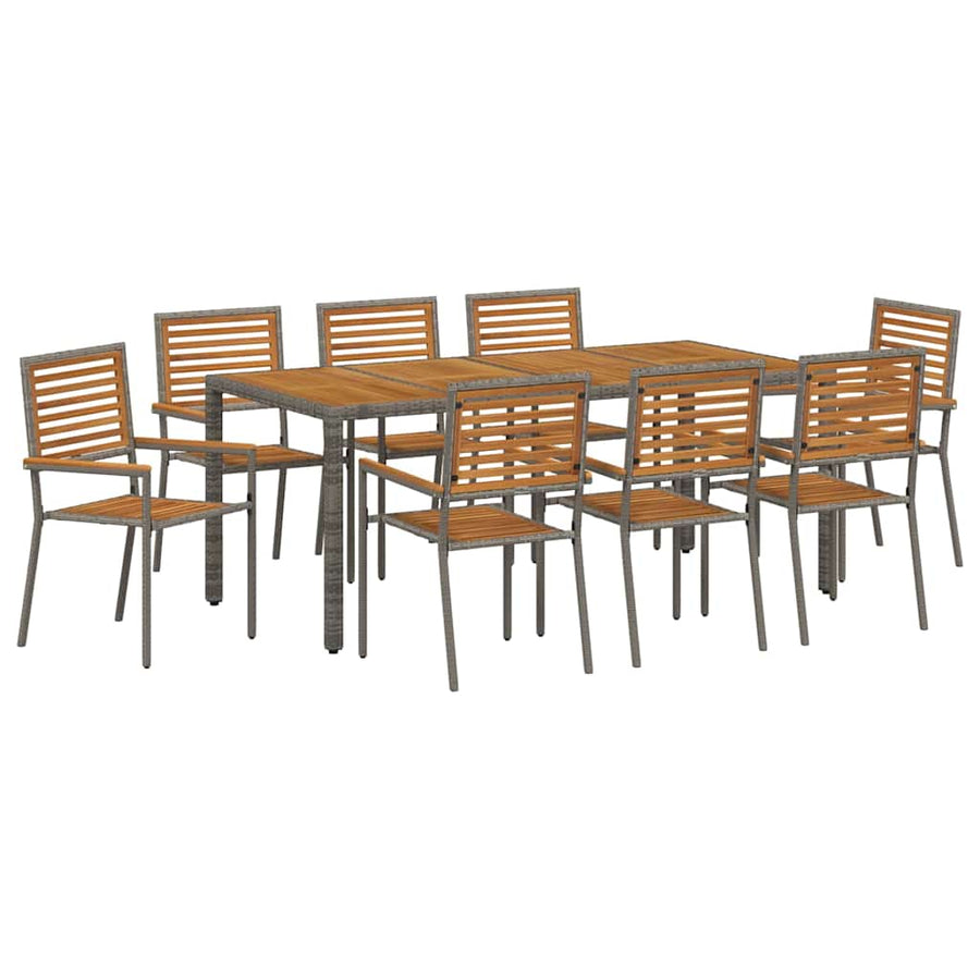 Tuin eettafelset 9 pcs Grijs en Bruin poly rattan