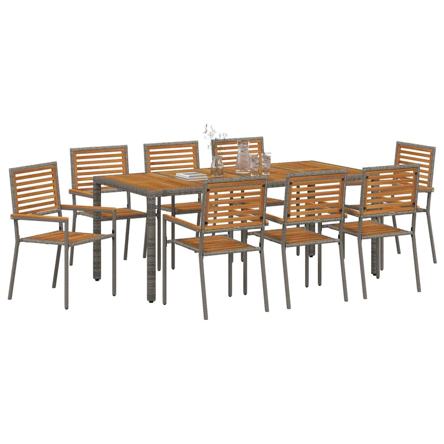 Tuin eettafelset 9 pcs Grijs en Bruin poly rattan