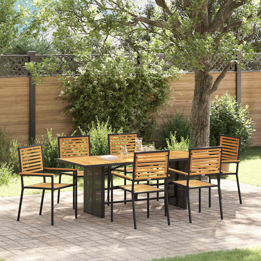 Tuin Eettafelset 7 Pcs En Bruin Poly Rattan 6-persoons Zwart