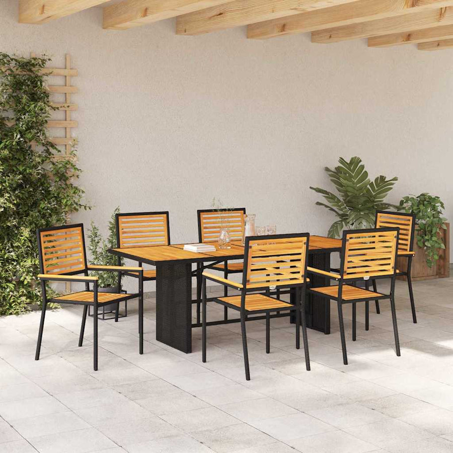 Tuin Eettafelset 7 Pcs En Bruin Poly Rattan 6-persoons Zwart