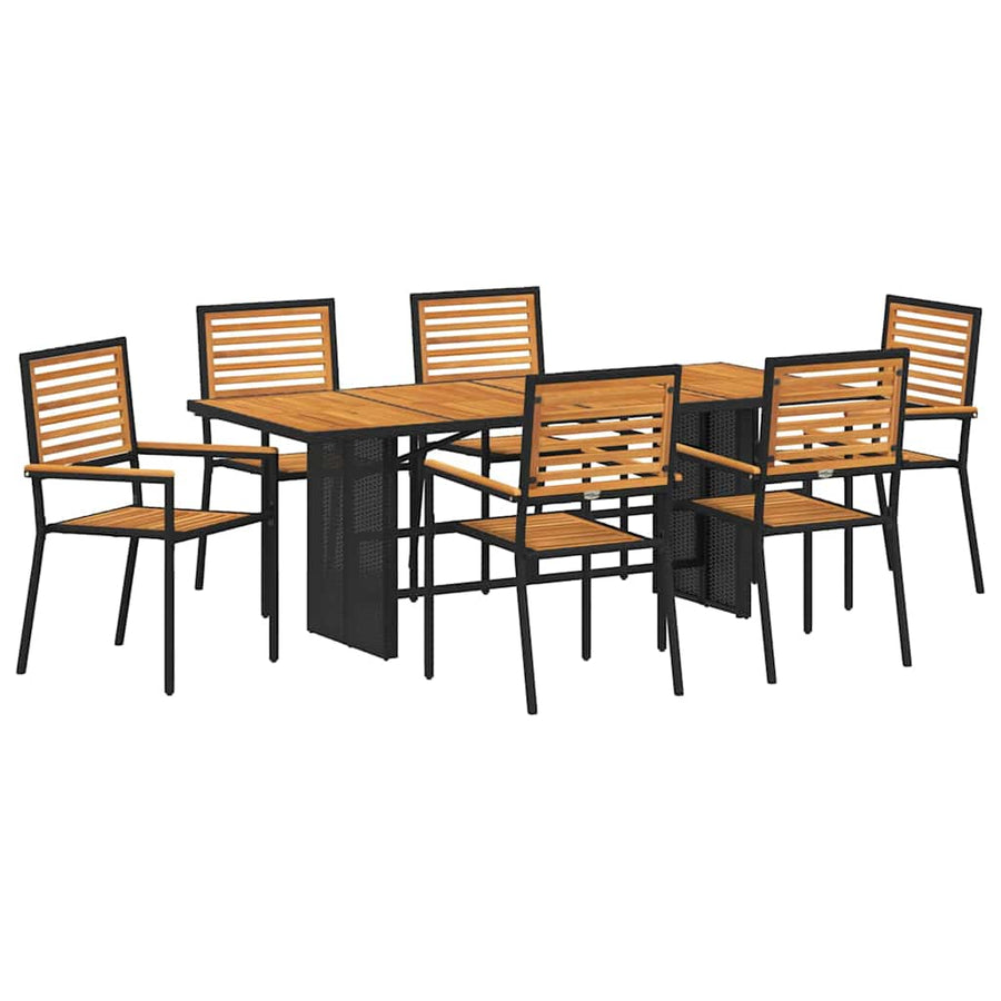 Tuin Eettafelset 7 Pcs En Bruin Poly Rattan 6-persoons Zwart