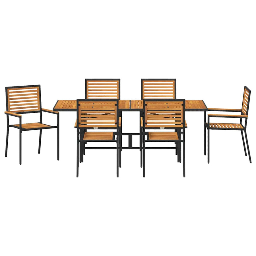 Tuin Eettafelset 7 Pcs En Bruin Poly Rattan 6-persoons Zwart