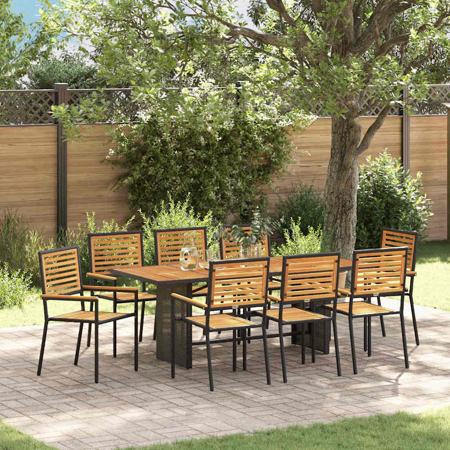 Tuin Eettafelset 9 Pcs En Bruin Poly Rattan 8-persoons Zwart