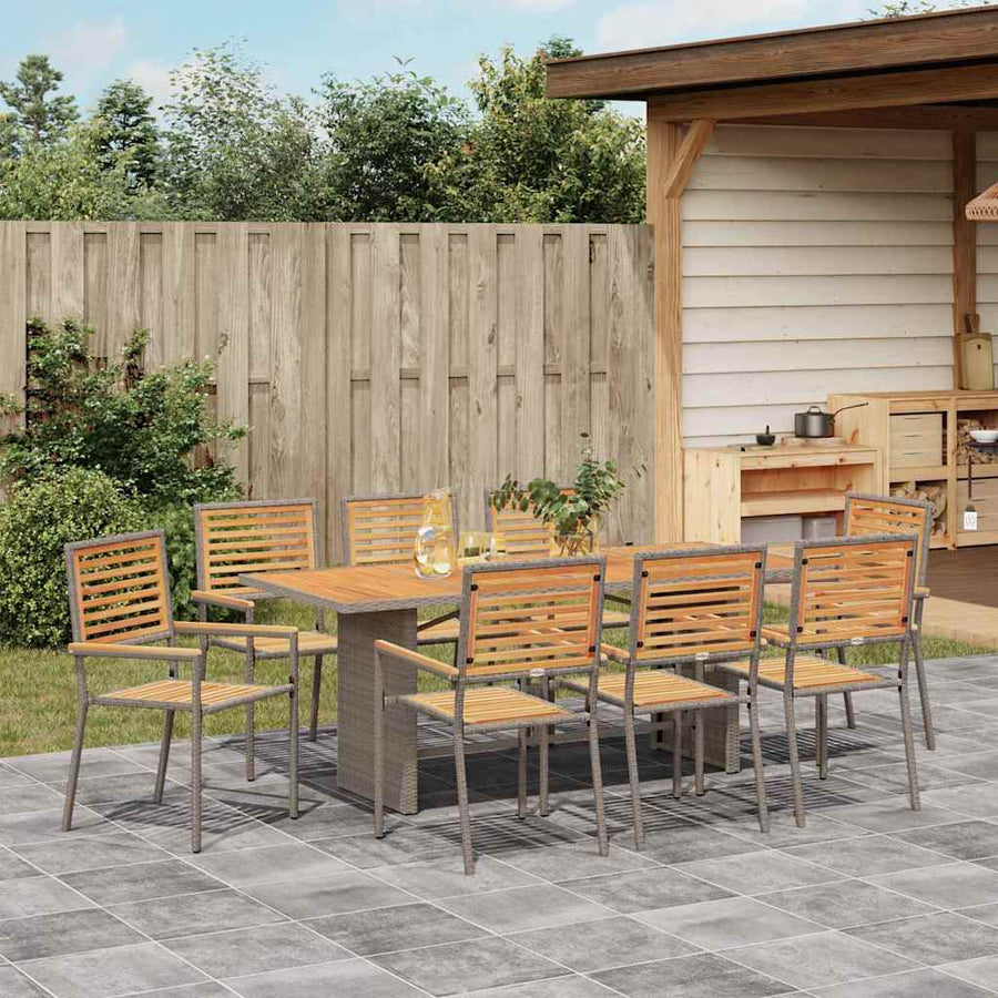 Tuin eettafelset 9 pcs Grijs en Bruin poly rattan