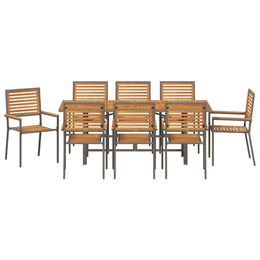 Tuin eettafelset 9 pcs Grijs en Bruin poly rattan