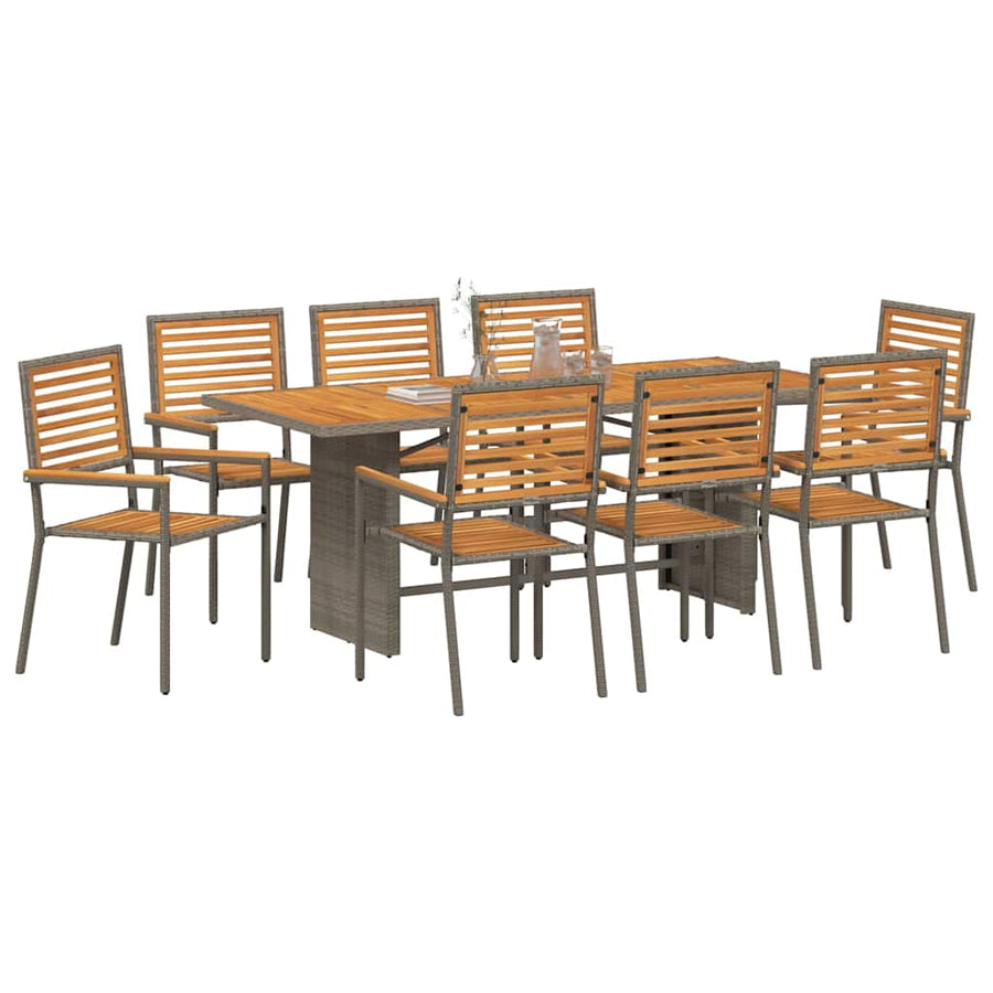 Tuin eettafelset 9 pcs Grijs en Bruin poly rattan