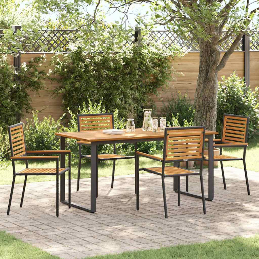 Tuin eettafelset 5 pcs Zwart Massief Acaciahout
