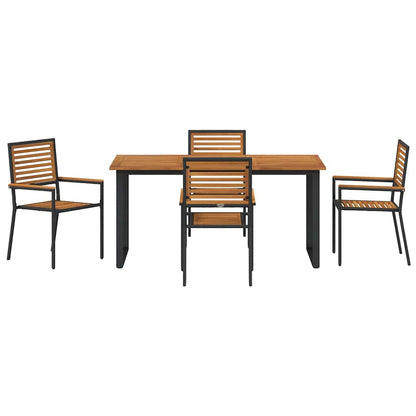 Tuin eettafelset 5 pcs Zwart Massief Acaciahout
