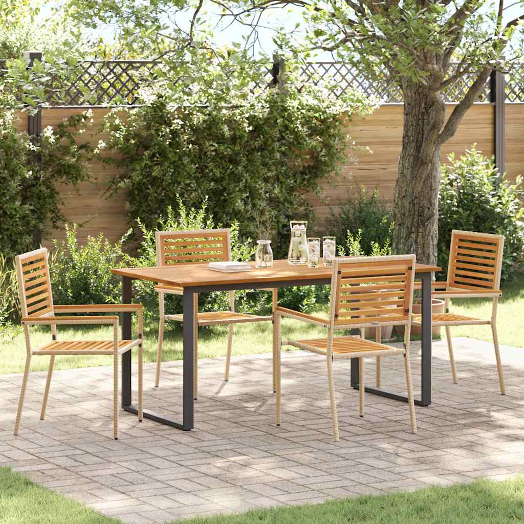 Tuin eettafelset 5 pcs Beige Massief Acaciahout