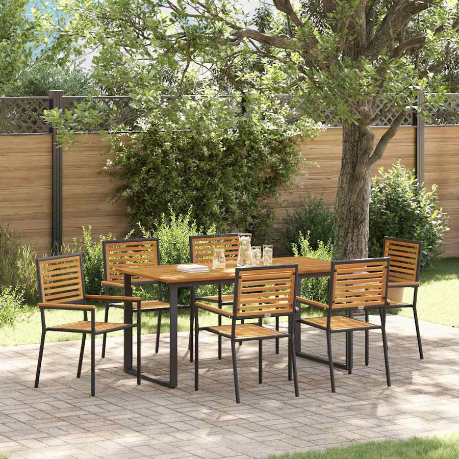 Tuin eettafelset 7 pcs Zwart Massief Acaciahout