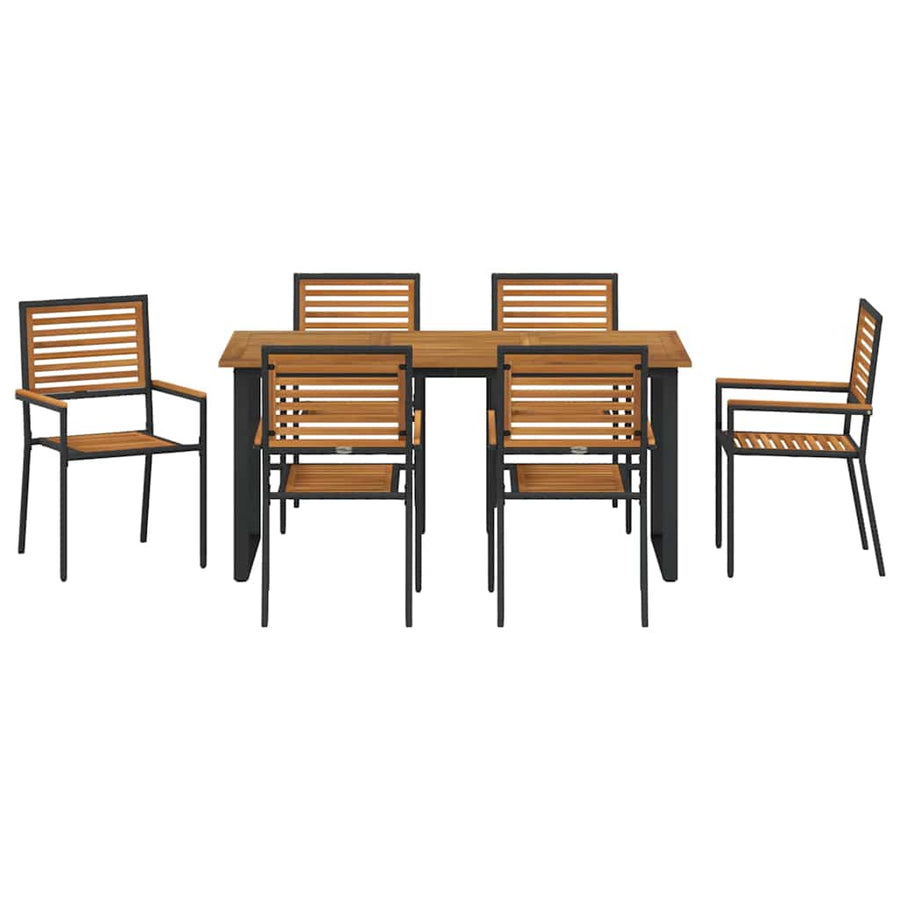 Tuin eettafelset 7 pcs Zwart Massief Acaciahout