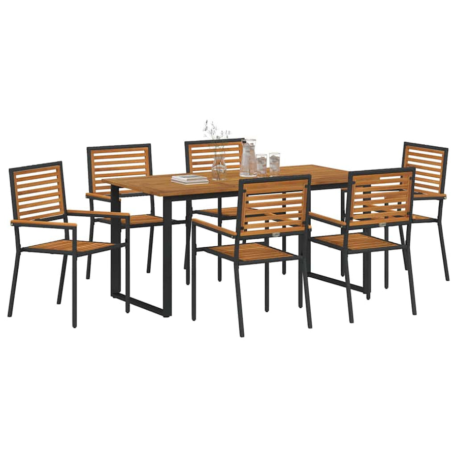 Tuin eettafelset 7 pcs Zwart Massief Acaciahout