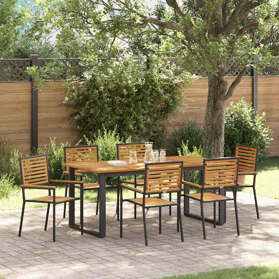 Tuin eettafelset 7 pcs Zwart Massief Acaciahout