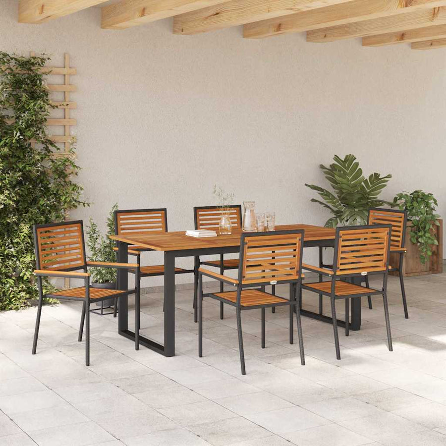 Tuin eettafelset 7 pcs Zwart Massief Acaciahout