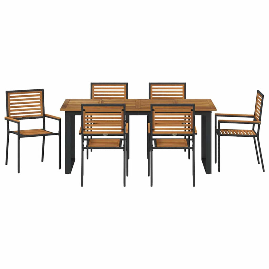 Tuin eettafelset 7 pcs Zwart Massief Acaciahout