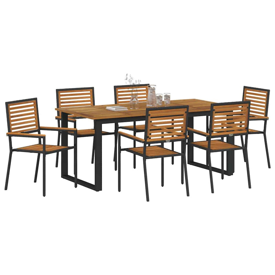 Tuin eettafelset 7 pcs Zwart Massief Acaciahout