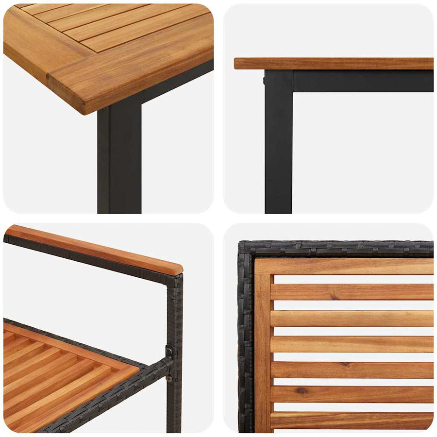 Tuin eettafelset 7 pcs Zwart Massief Acaciahout