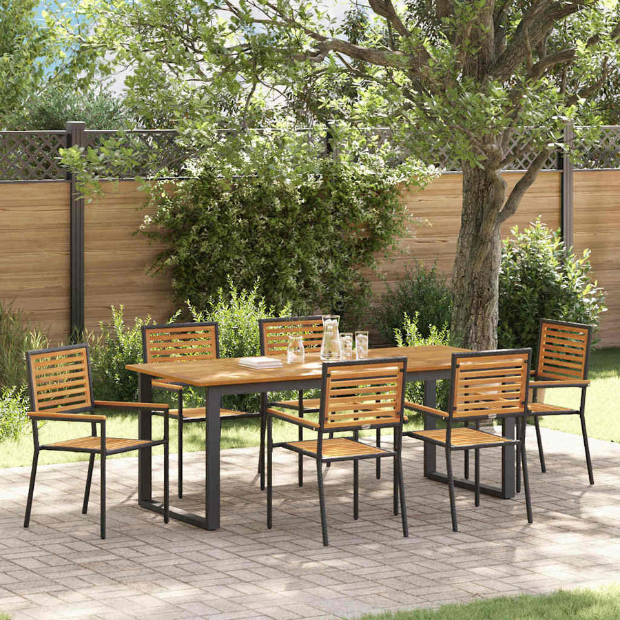 Tuin eettafelset 7 pcs Zwart Massief Acaciahout
