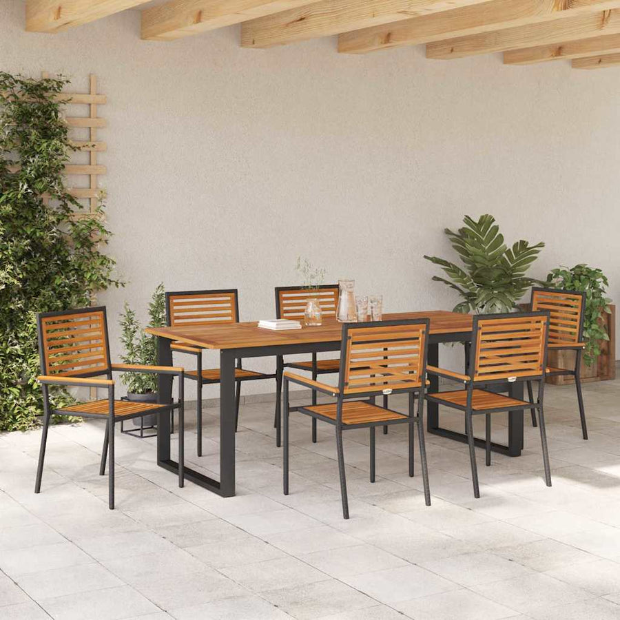 Tuin eettafelset 7 pcs Zwart Massief Acaciahout