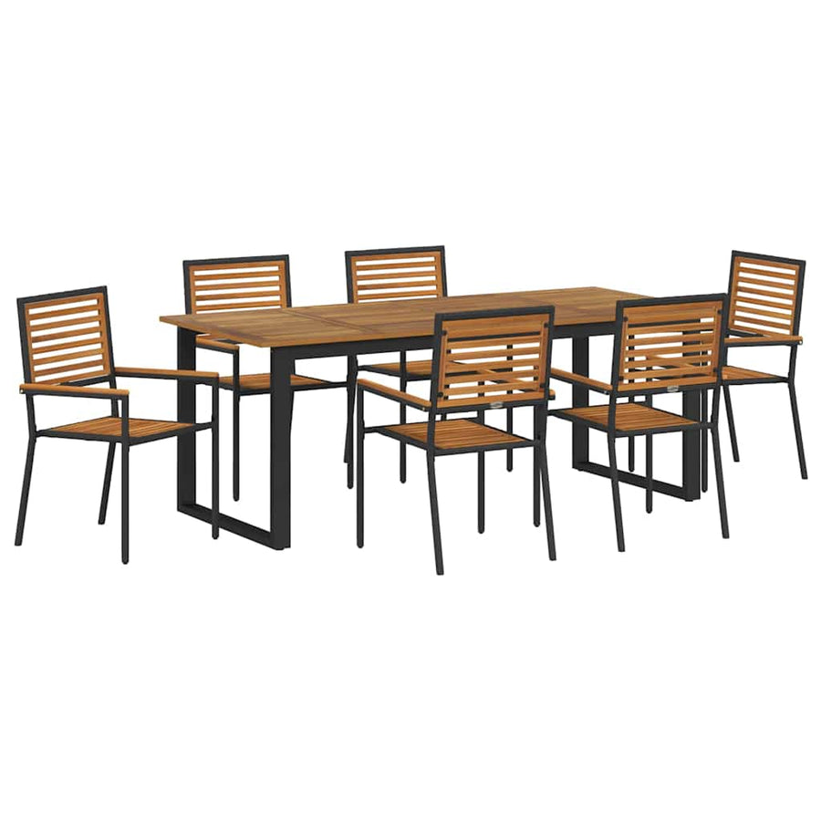 Tuin eettafelset 7 pcs Zwart Massief Acaciahout